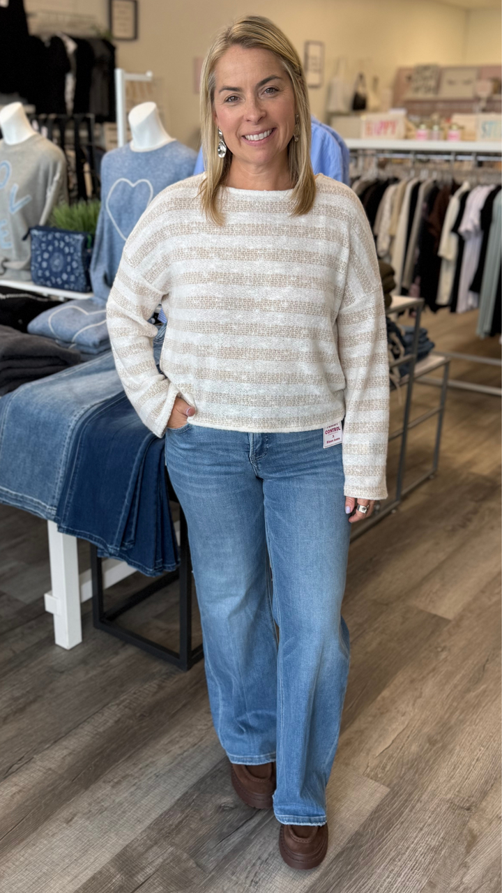 Striped Brushed Crewneck Top