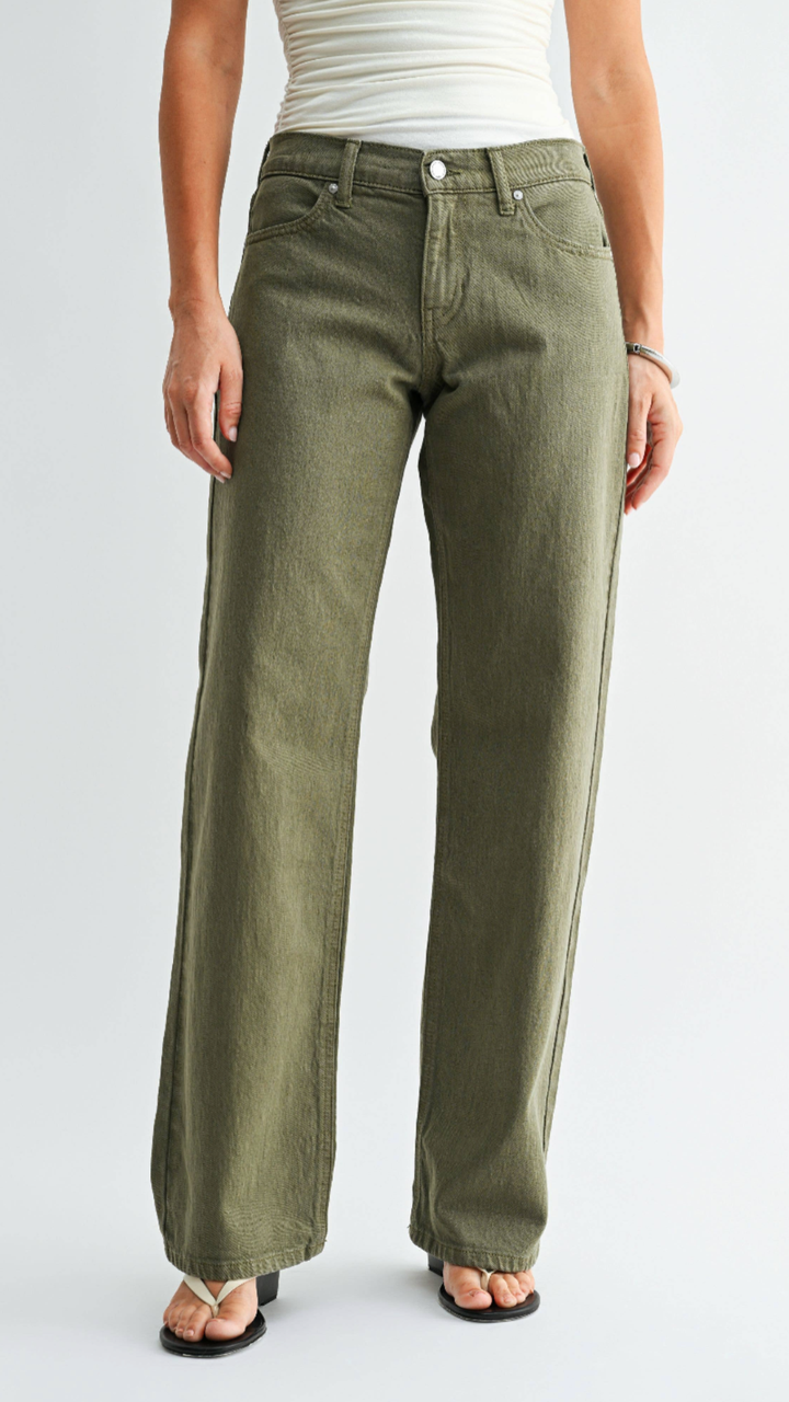 Low Rise Hunter Green Relaxed Straight Leg Jeans