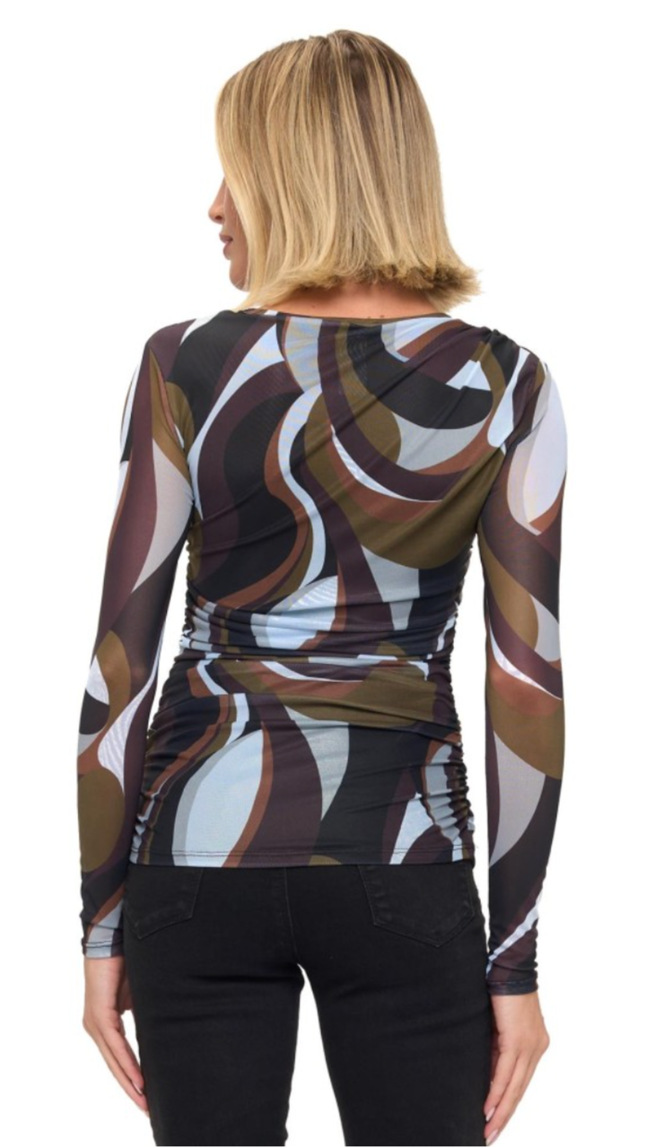 Olive Multi Color Ruched Long Sleeve Top