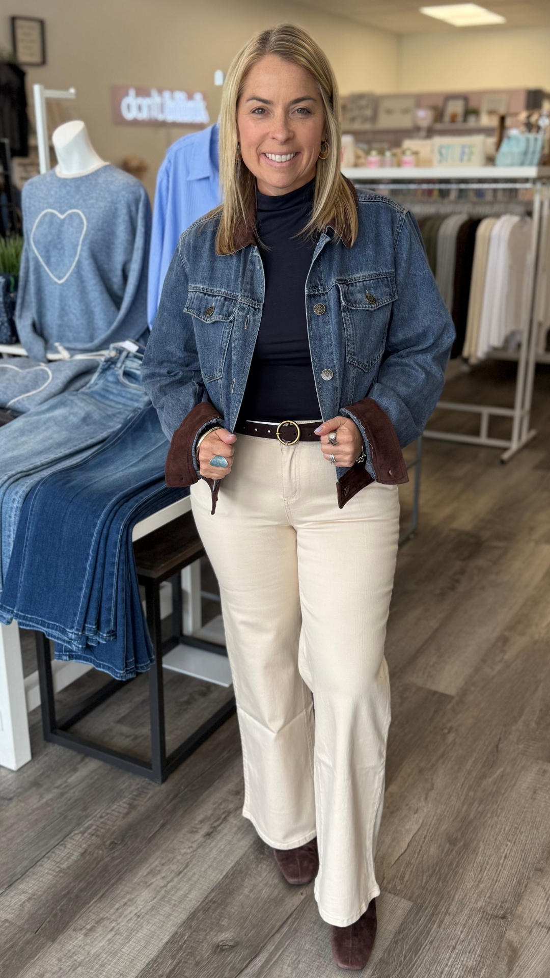 Denim Jacket With Faux Suede Contrast