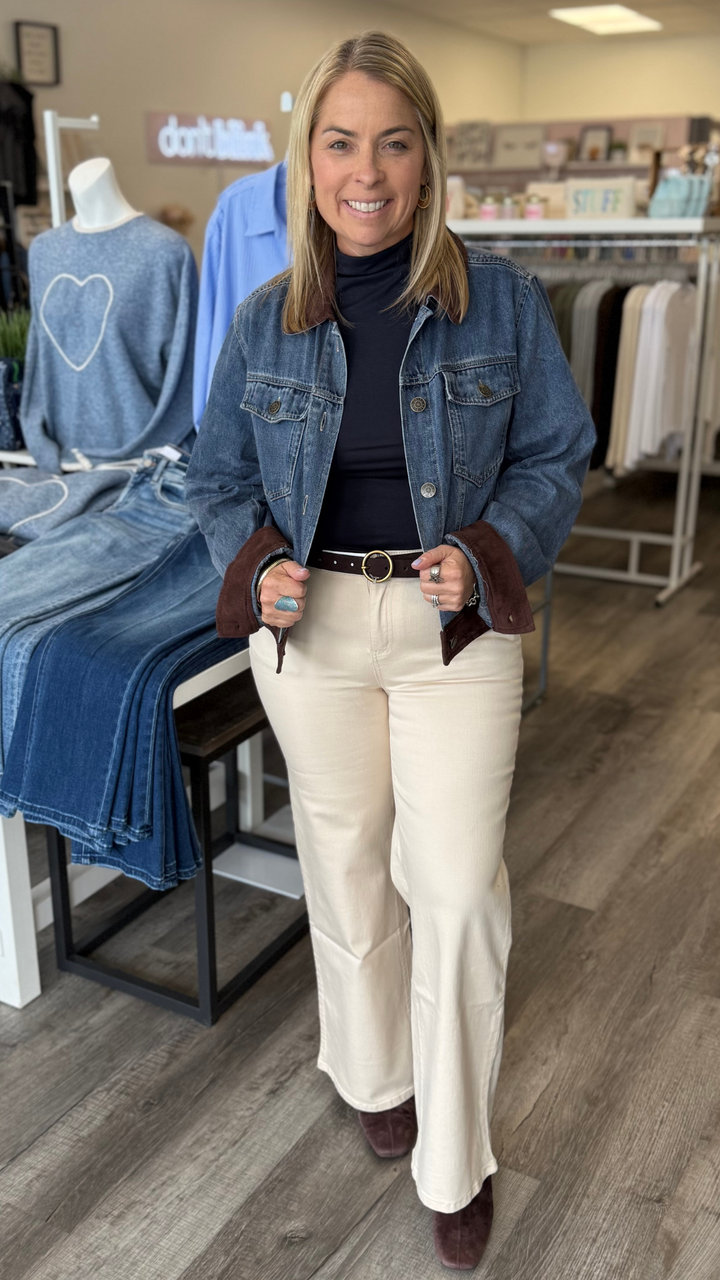 Denim Jacket With Faux Suede Contrast