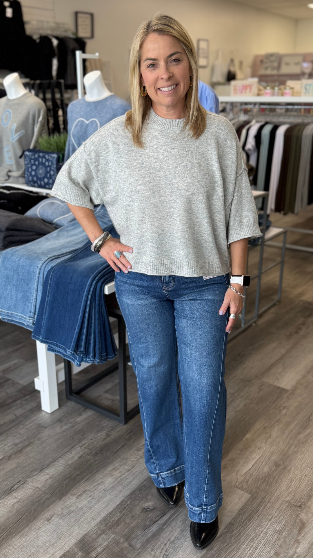 Heather Grey Short Sleeve Sweater