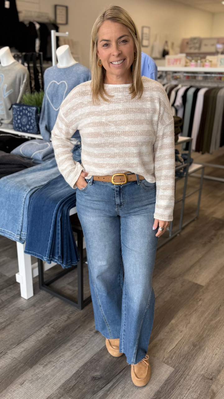 Striped Brushed Crewneck Top