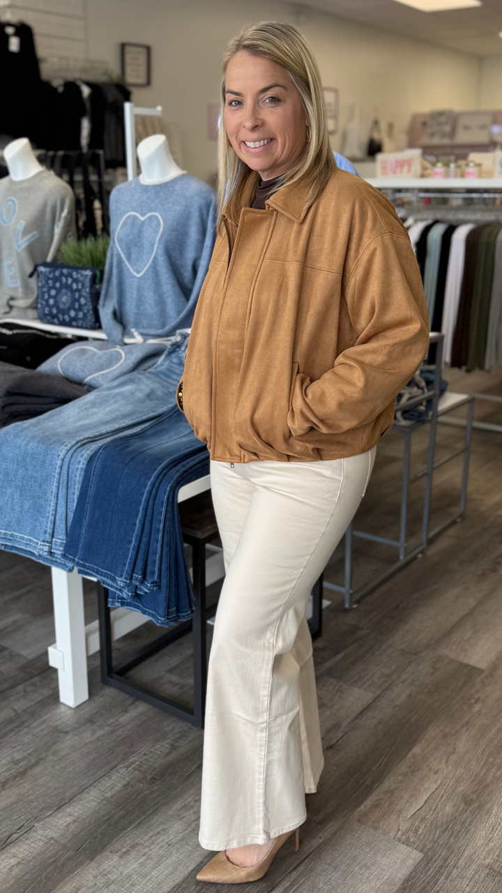 Camel Faux Suede Bubble Hem Jacket