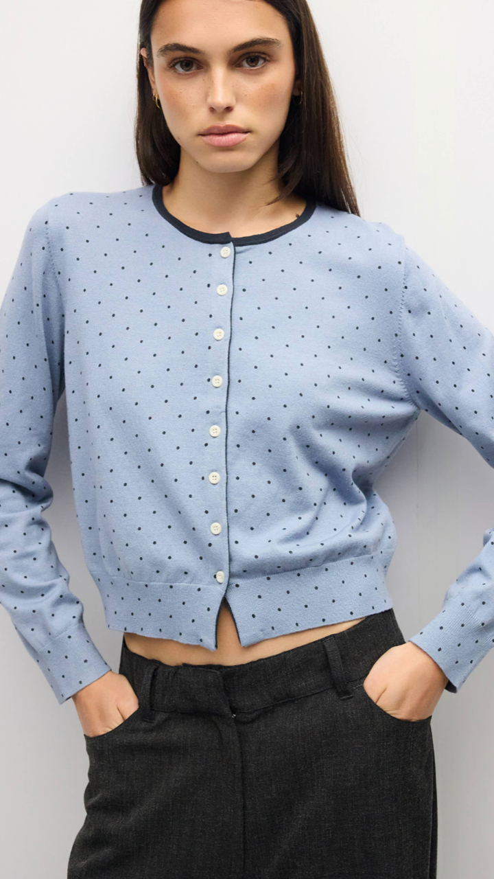 Blue And Navy Polka Dot Cardigan