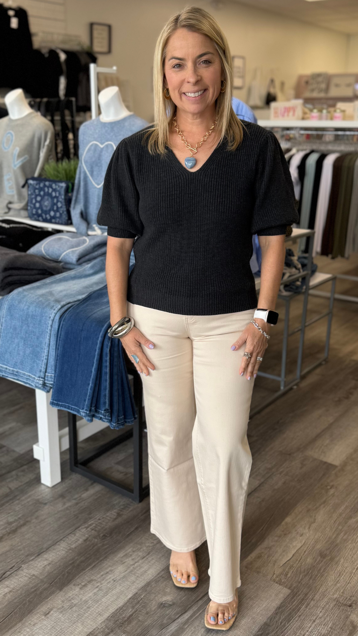 Charcoal Puff Sleeve Sweater Top
