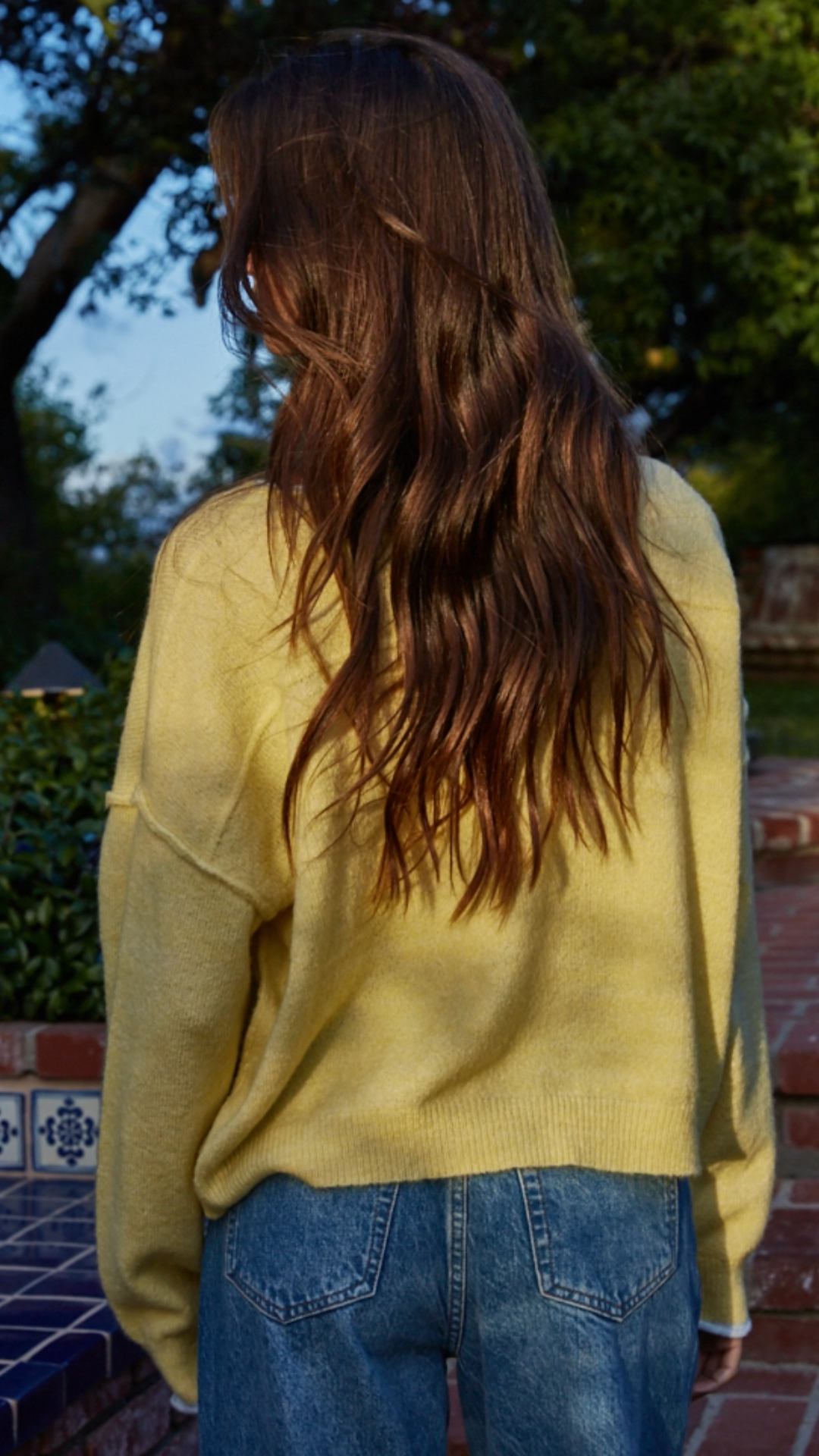 Yellow Knit Sweater With Contrast Trim