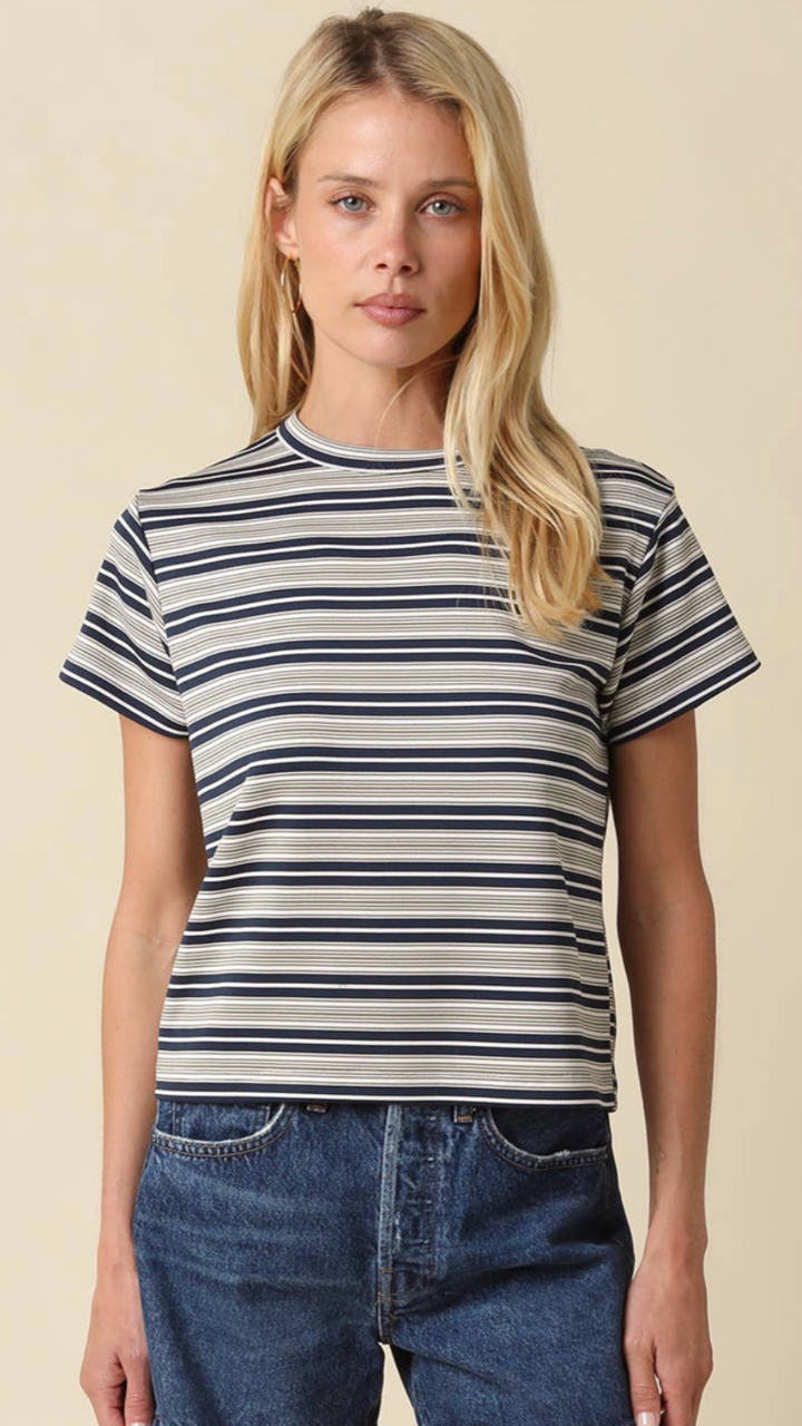 Navy Cream And Olive Striped Tee