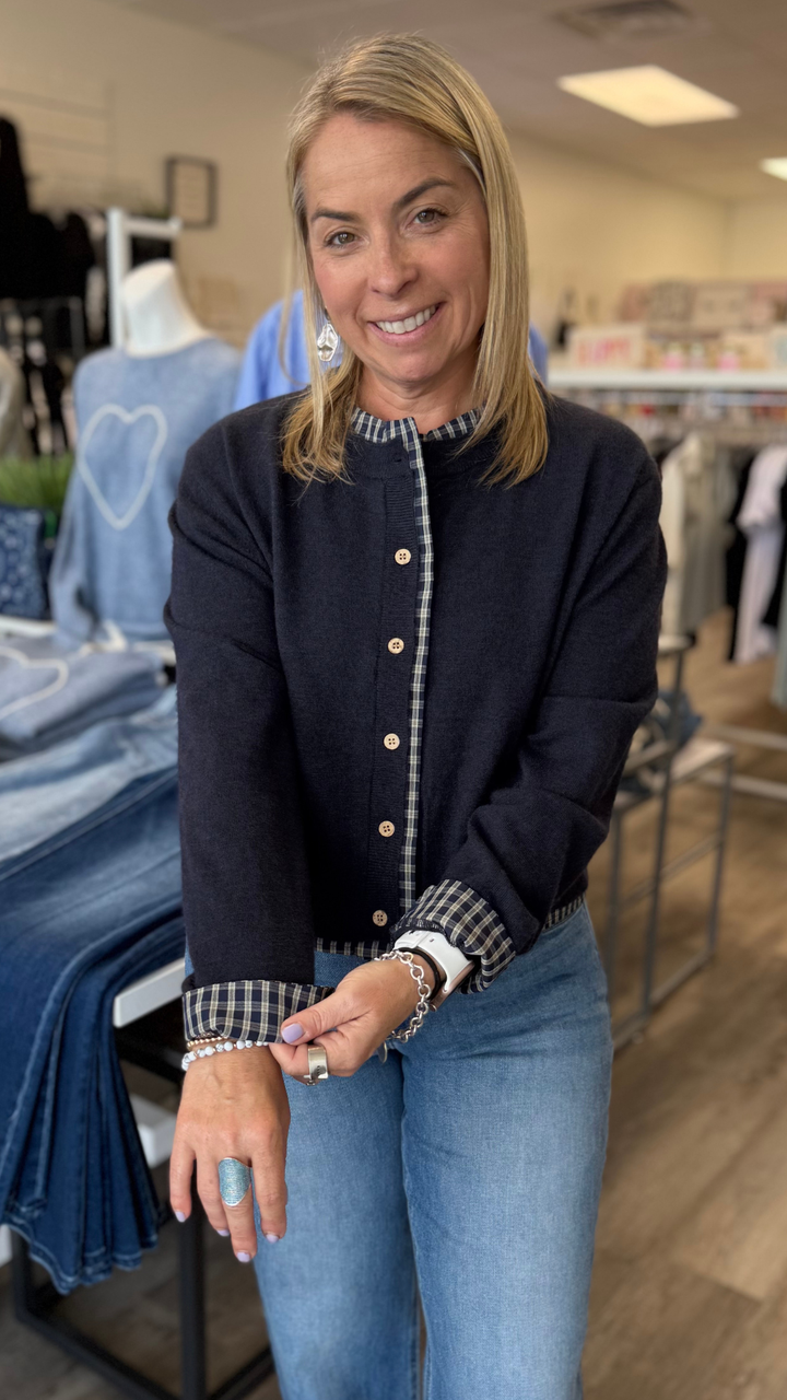Plaid Contrasted Button Front Cardigan