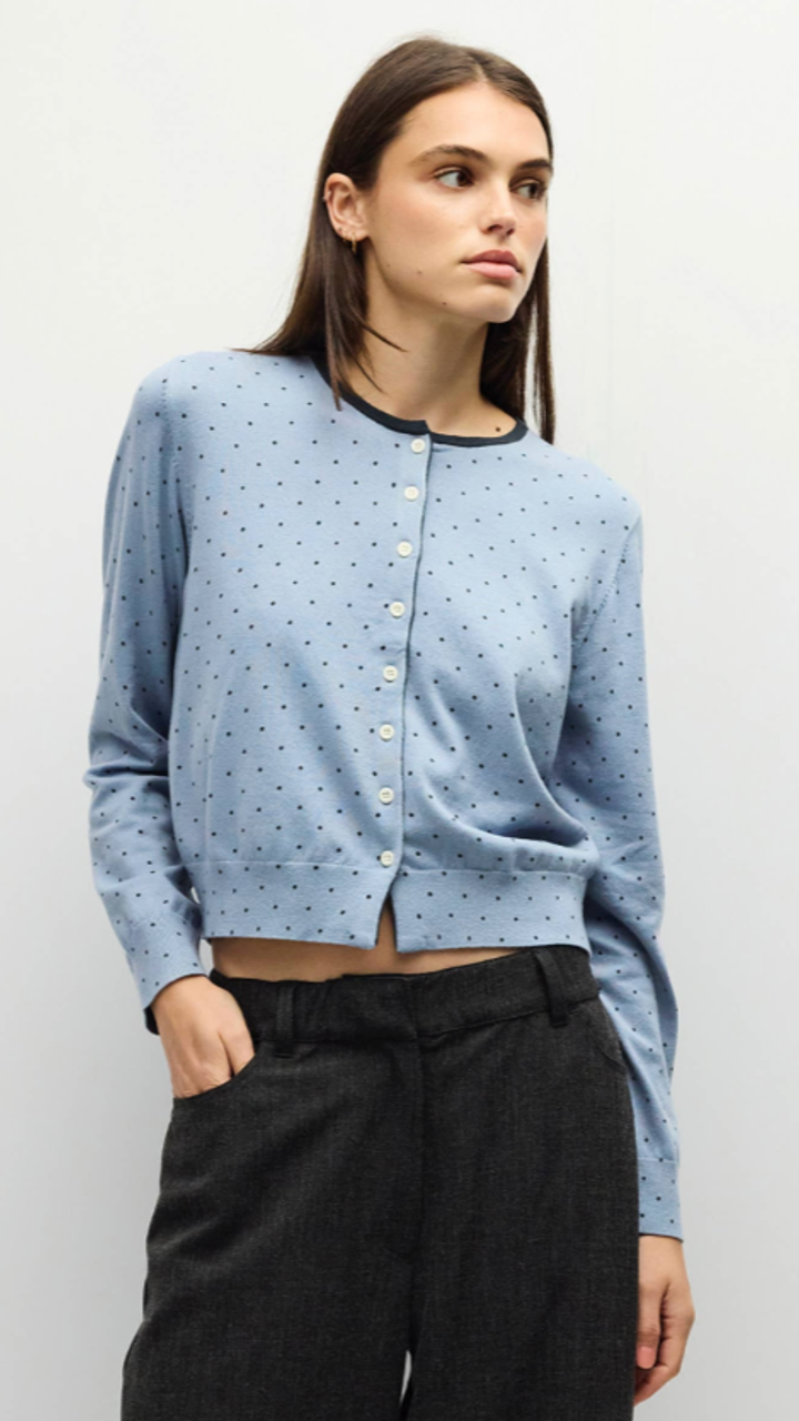 Blue And Navy Polka Dot Cardigan