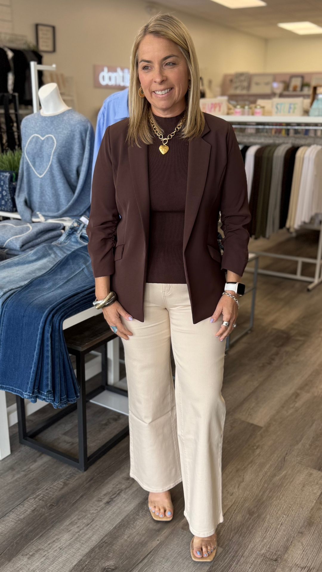 Espresso Shirred Sleeve Blazer