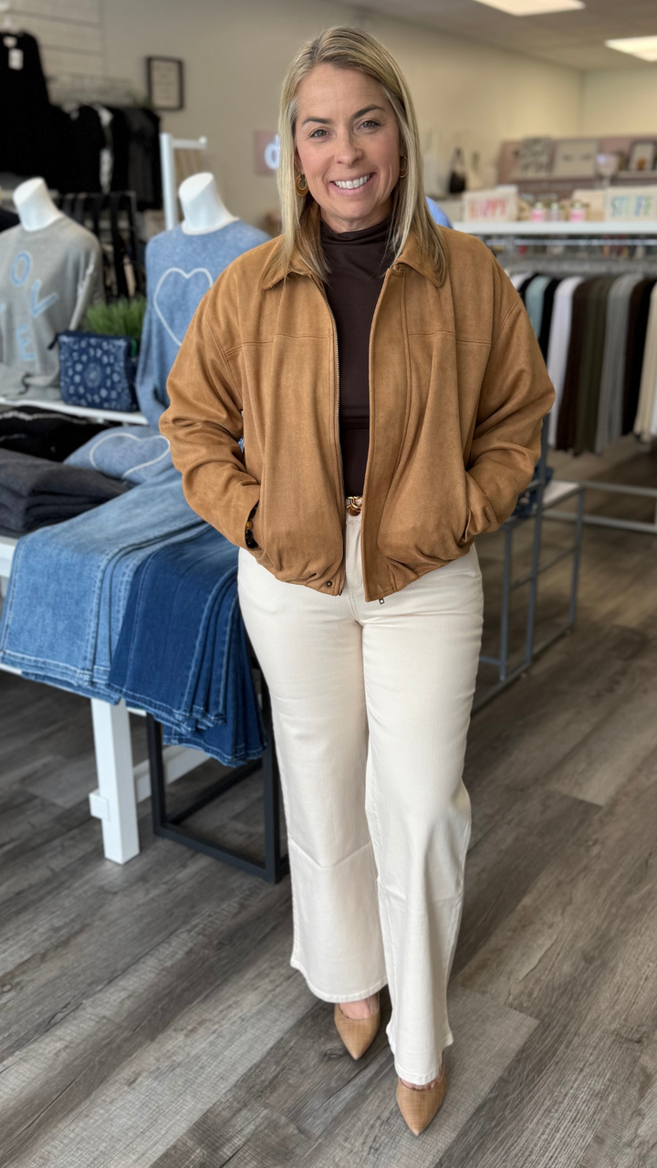 Mid Rise Ecru Slim Wide Leg Jeans