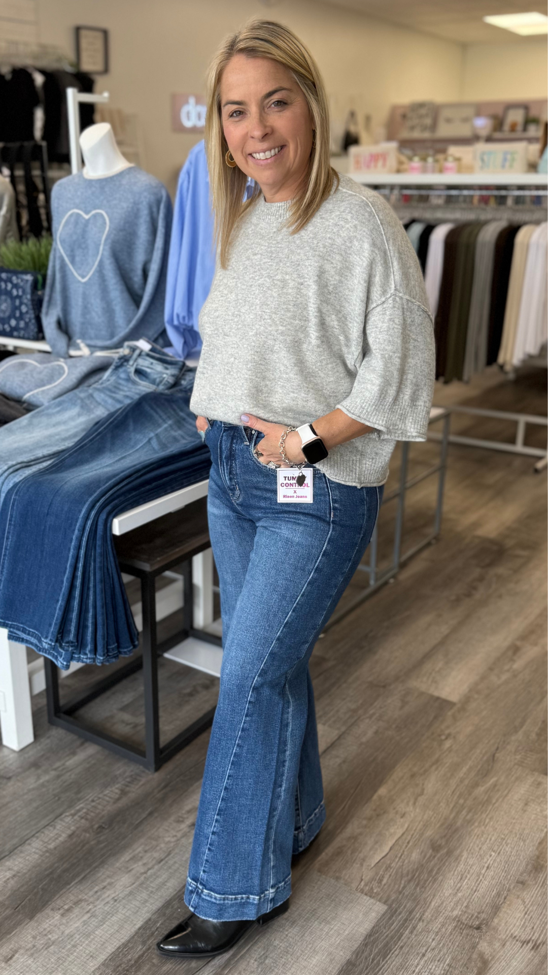 High Rise Dark Wash Tummy Control Wide Leg Full Length Jeans