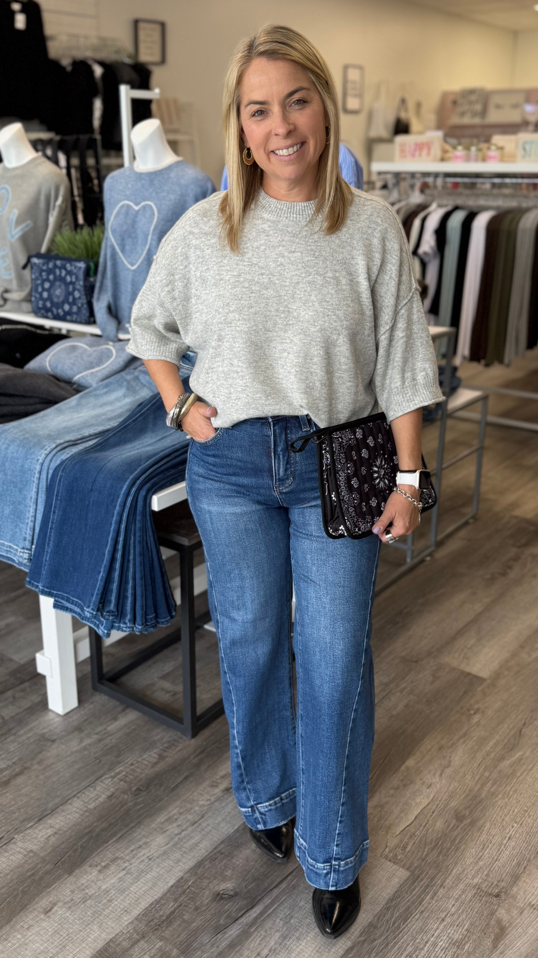 Heather Grey Short Sleeve Sweater