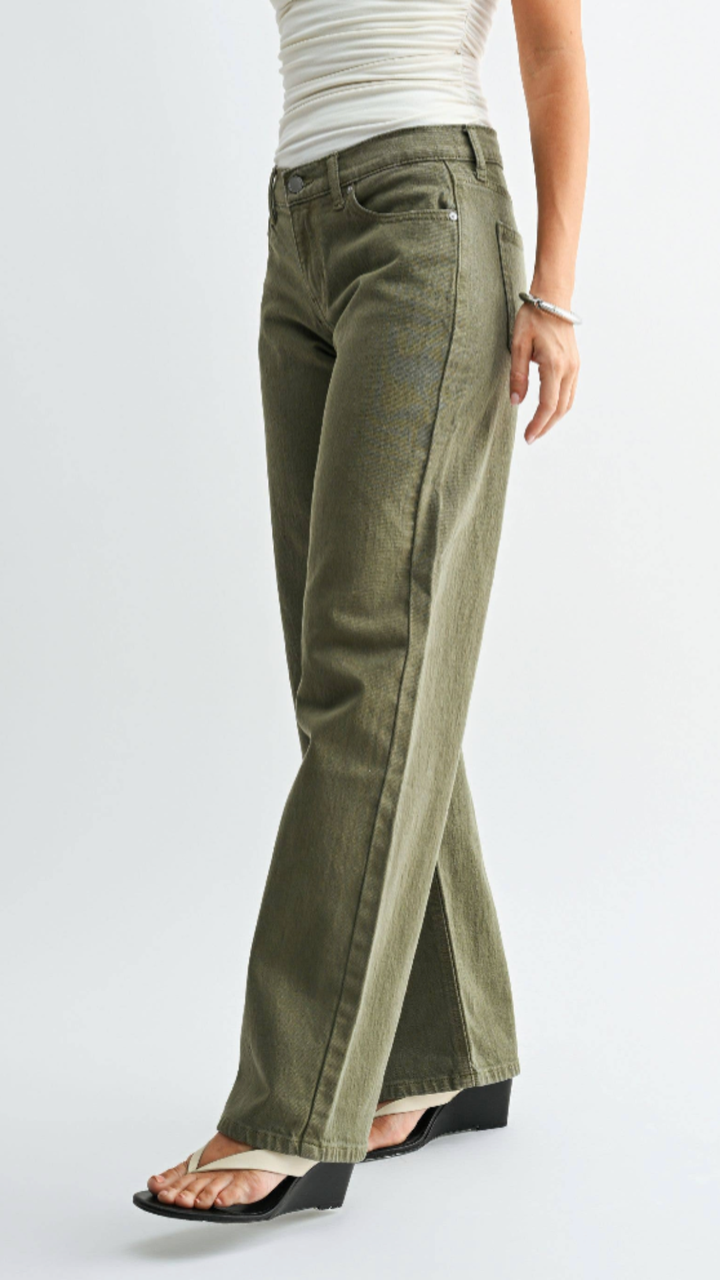Low Rise Hunter Green Relaxed Straight Leg Jeans