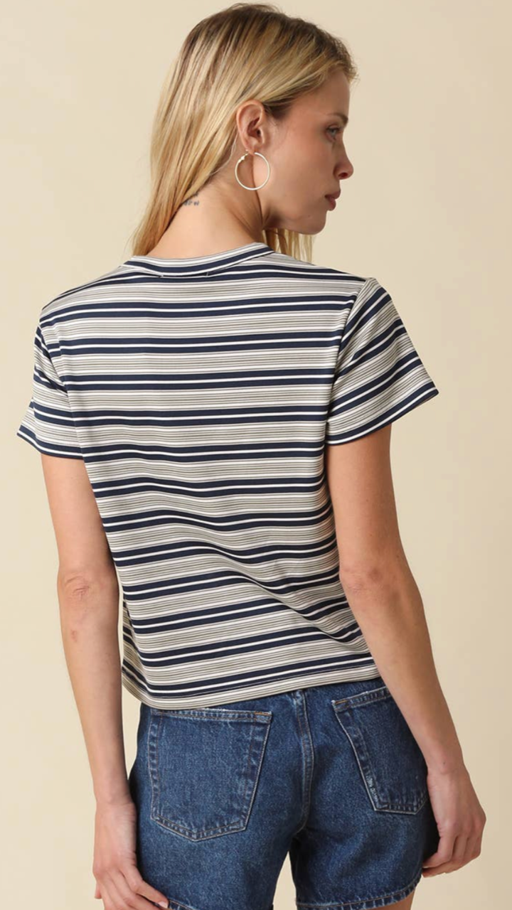 Navy Cream And Olive Striped Tee