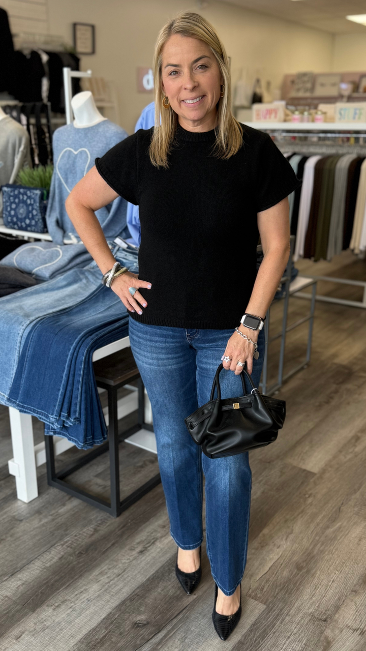 Black Crew Neck Sweater Top