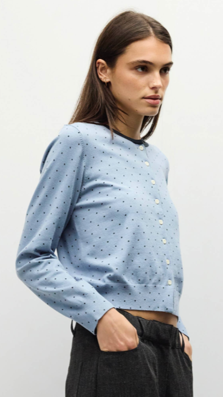 Blue And Navy Polka Dot Cardigan