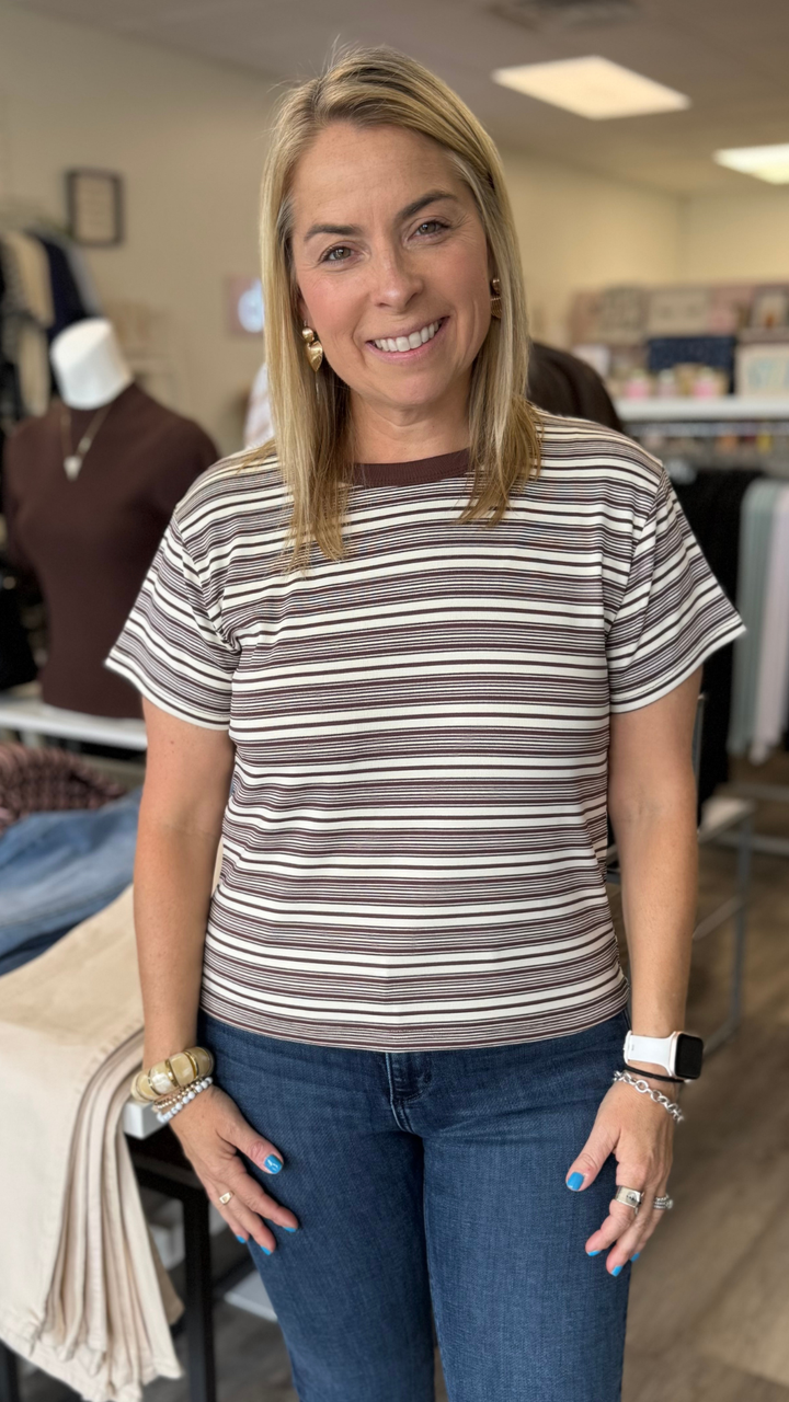 Brown And Cream Stripe Tee