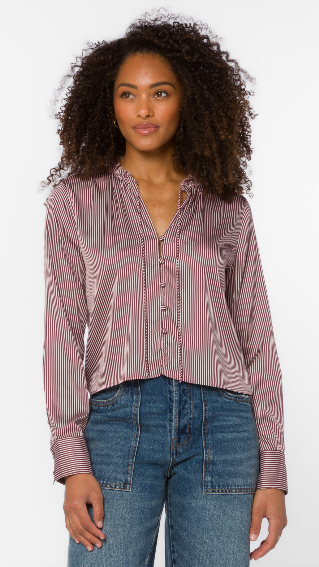 Brown Flame Striped Satin Blouse