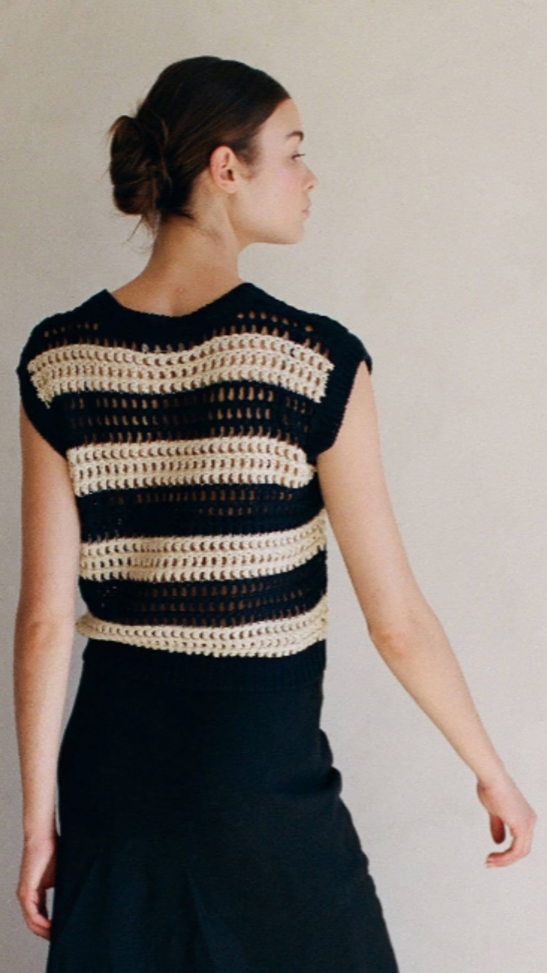 Black Bisque Knit Sweater Striped Top
