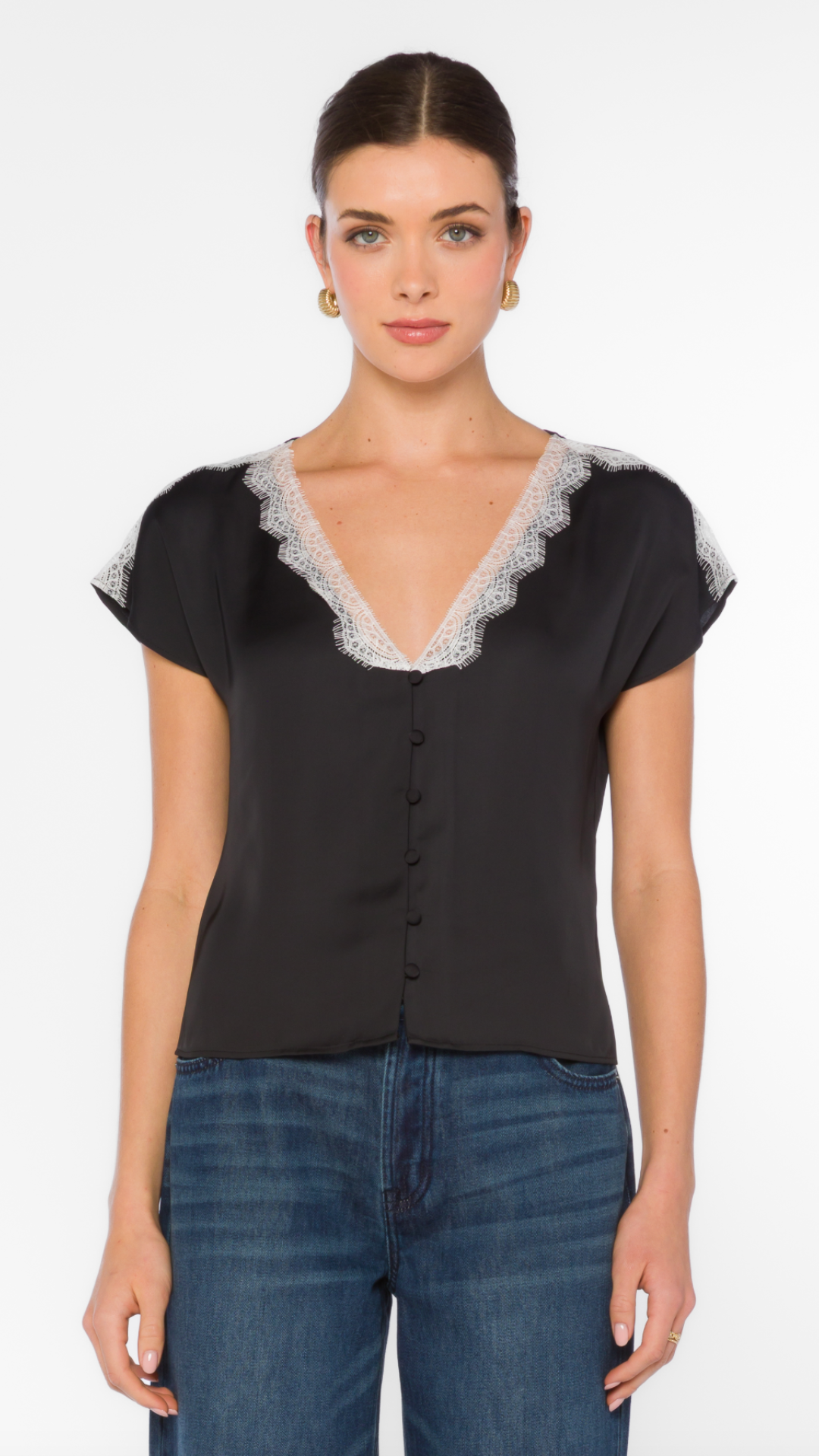 Dolman Sleeve Satin Lace Blouse