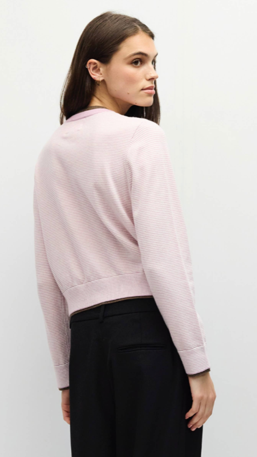 Pink And Brown Contrast Ribbing Cardigan