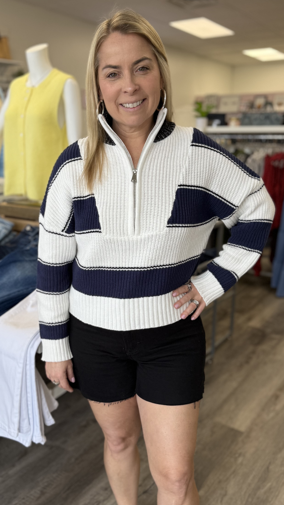 Navy Quarter Zip Colorblock Sweater