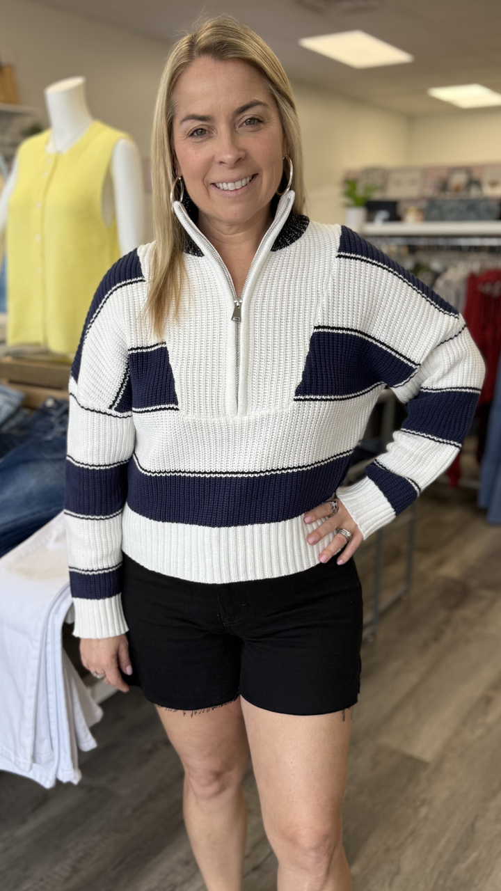 Navy Quarter Zip Colorblock Sweater