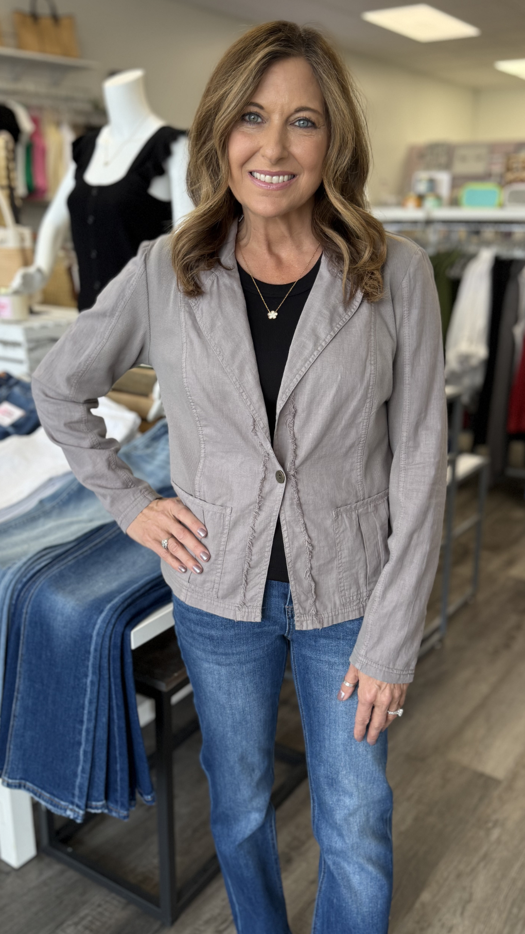 Poppy Seed Brax Linen One Button Blazer