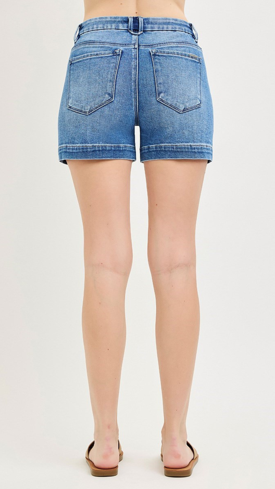 High Rise Medium Wash Regular Hem Shorts