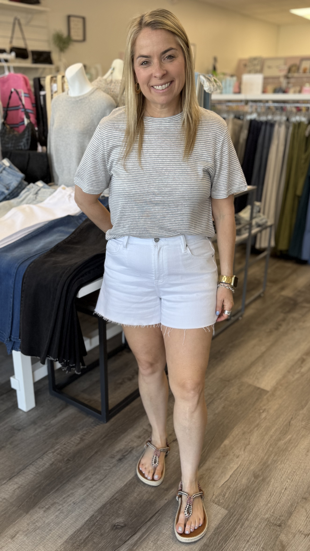 Grey Stripe Slub Short Sleeve Tee