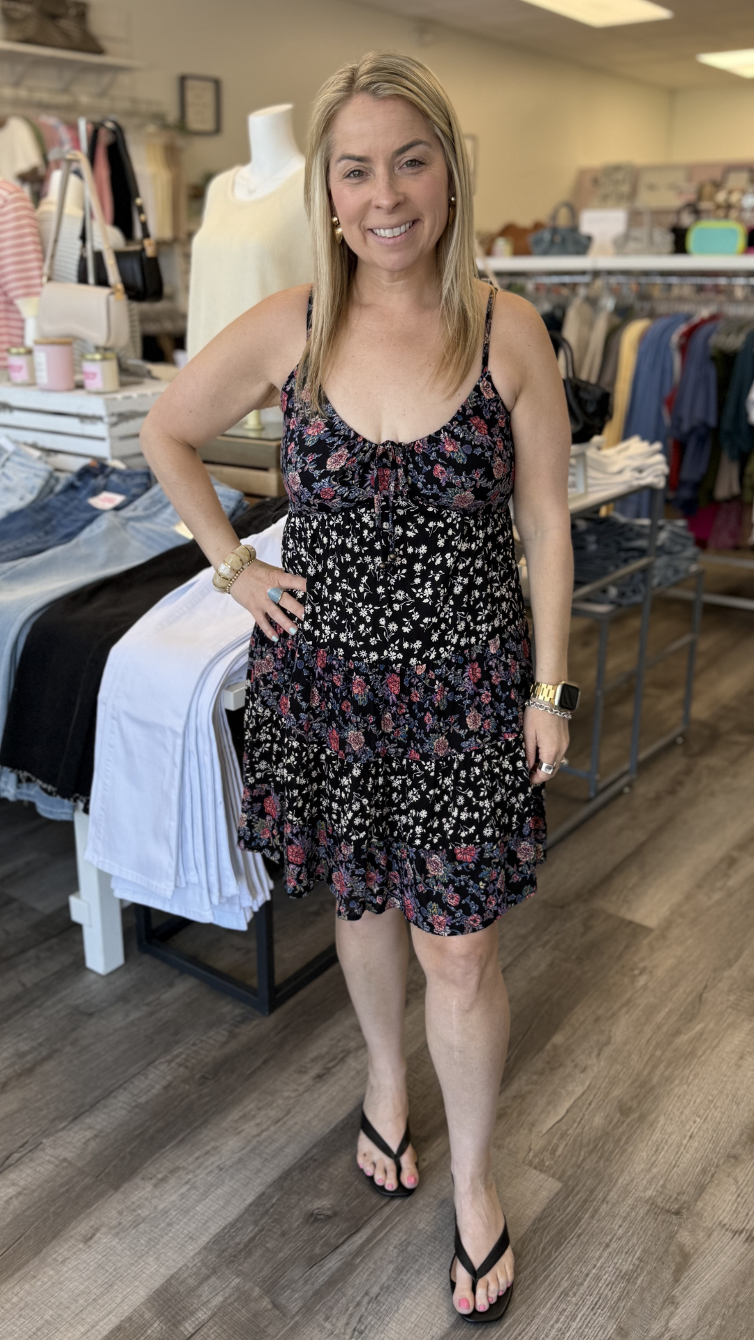 Black Mix Print Floral Dress