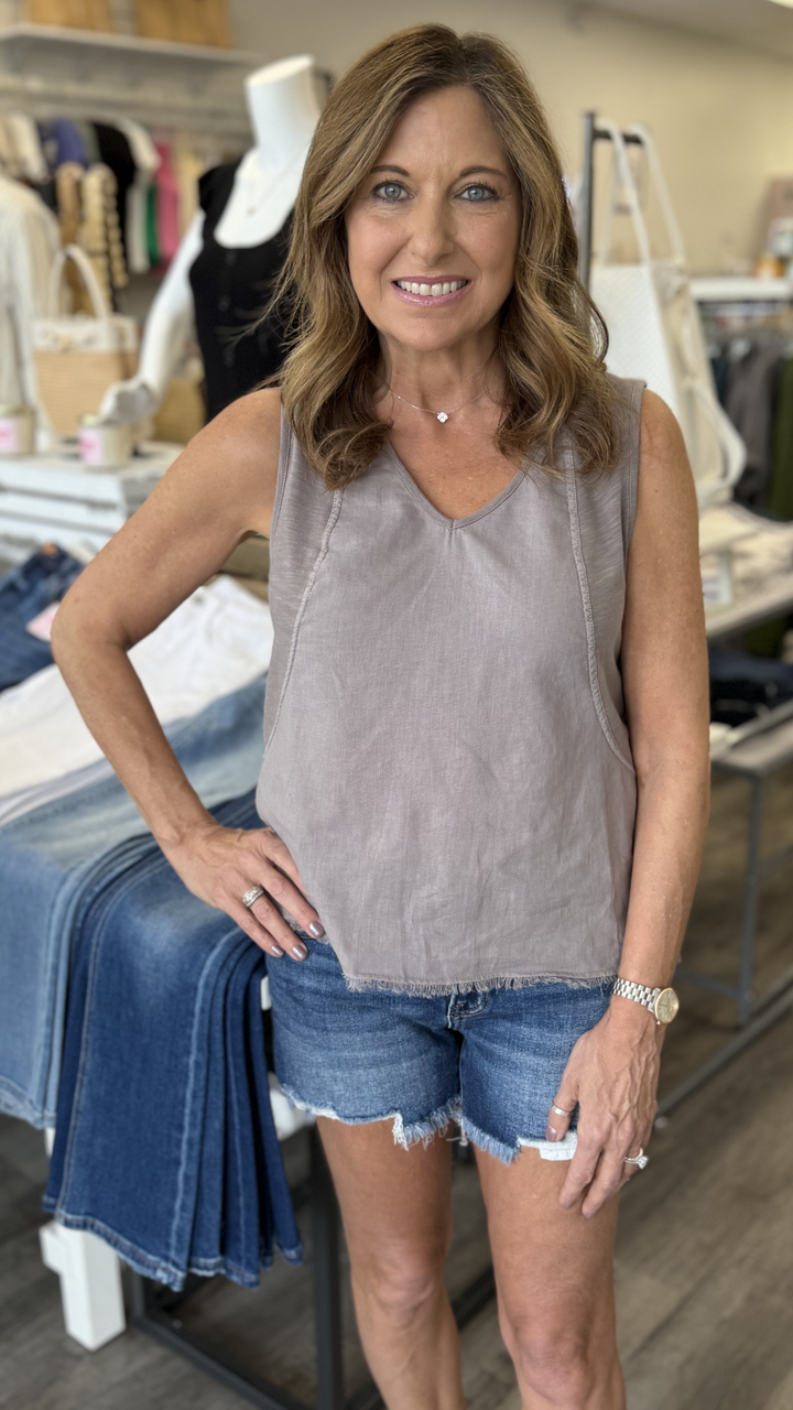 Poppy Seed Mazie Linen Jersey V Neck Tank