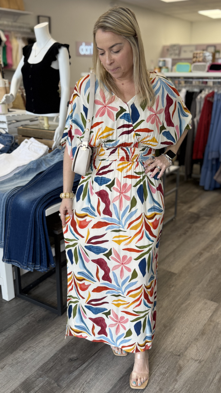 Solstice Dolman Short Sleeve Maxi Fake Wrap Dress