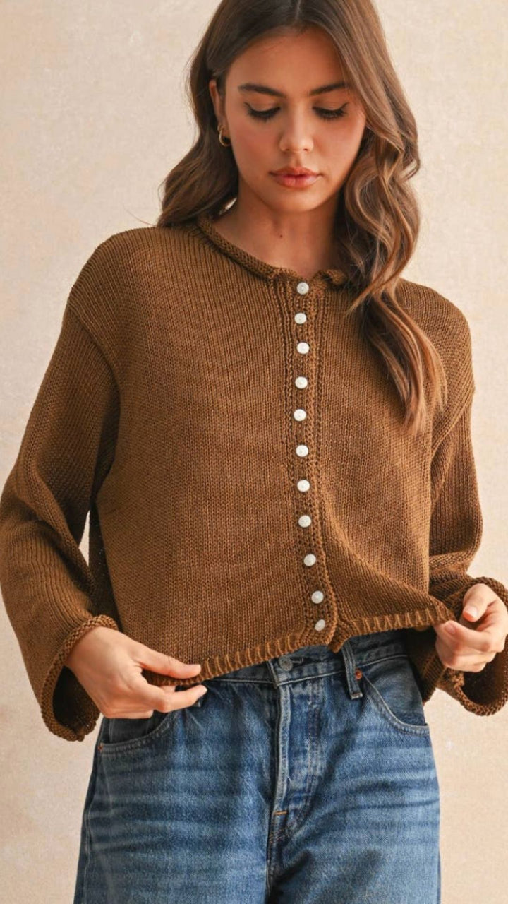 Mocha Mousse Lightweight Button Front Cardigan