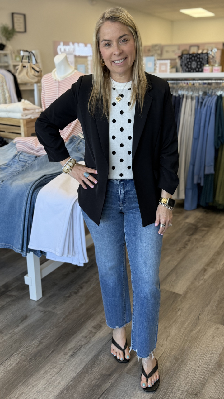 Black Shirred Sleeve Blazer