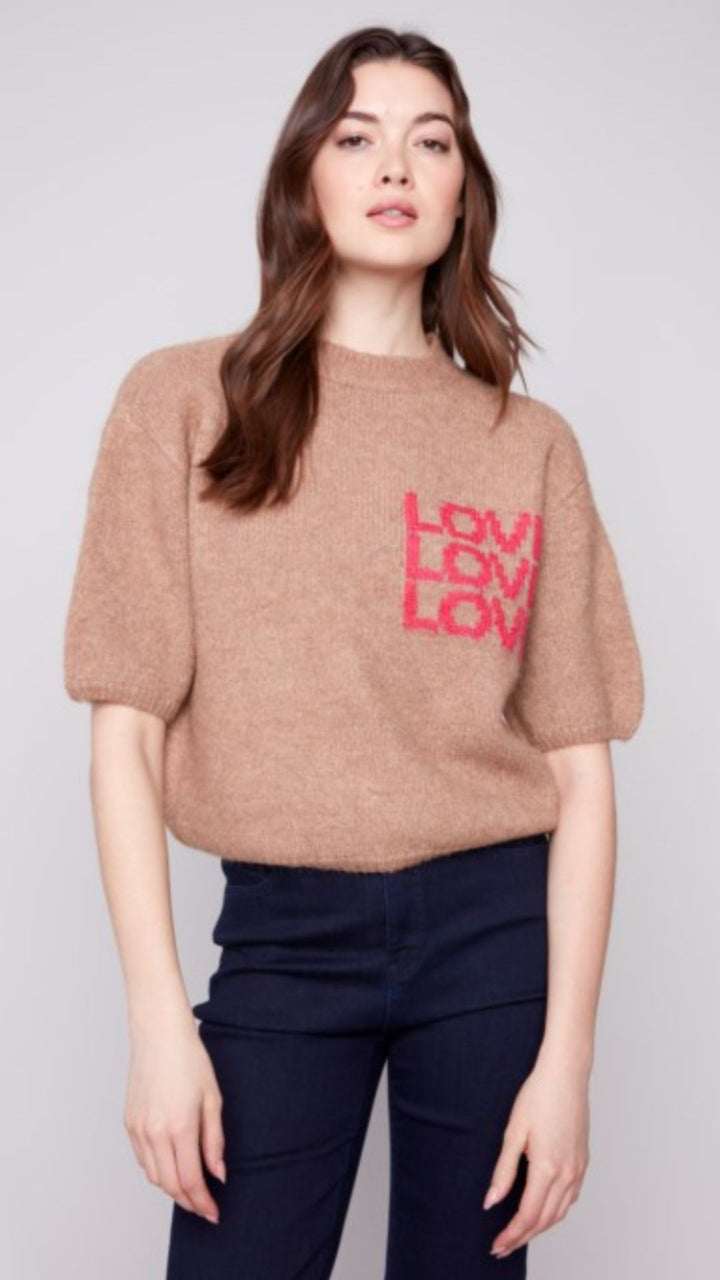 Truffle Balloon Elbow Sleeve Love Sweater
