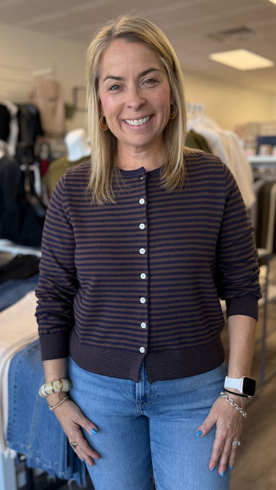 Brown And Navy Mini Striped Cardigan