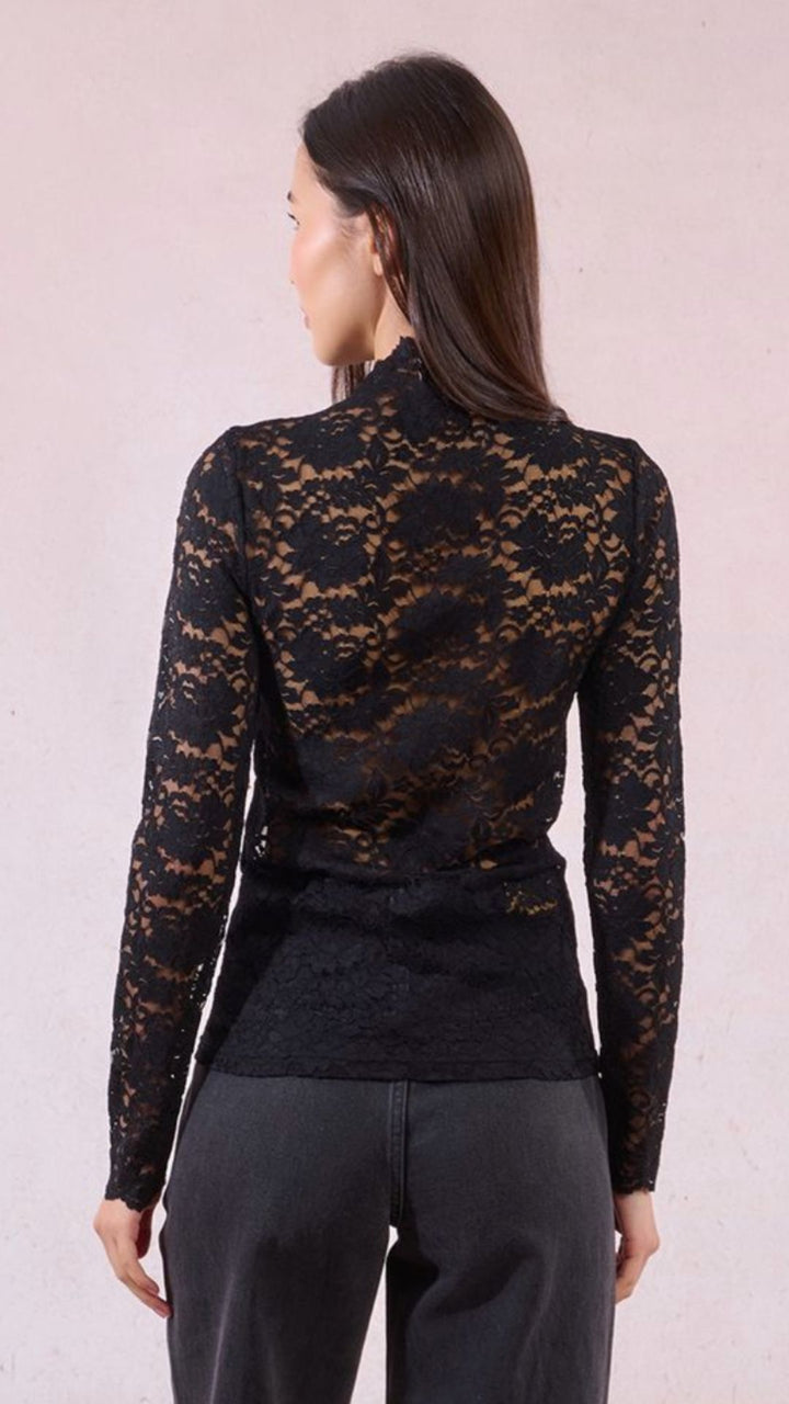 Black Lace Mock Neck Undersweater Top