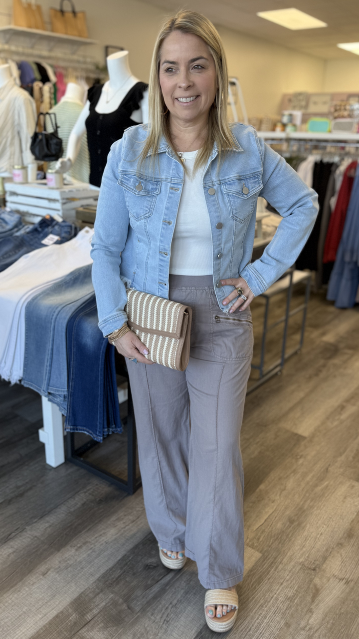 Light Wash Irregular Frayed Hem Denim Jacket