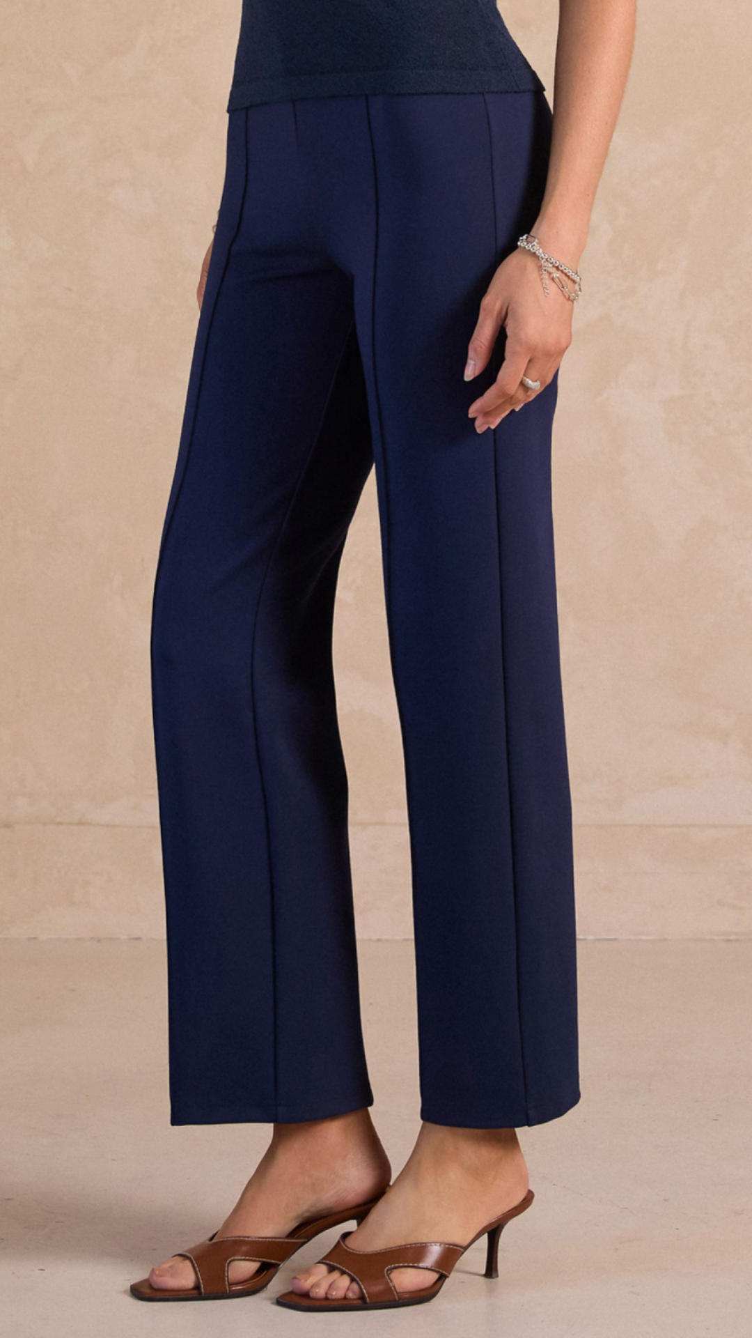 High Rise Navy Clean Center Seam Pants