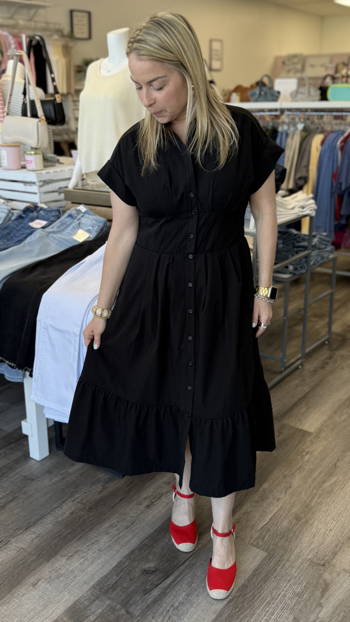 Black Poplin Midi Shirtdress