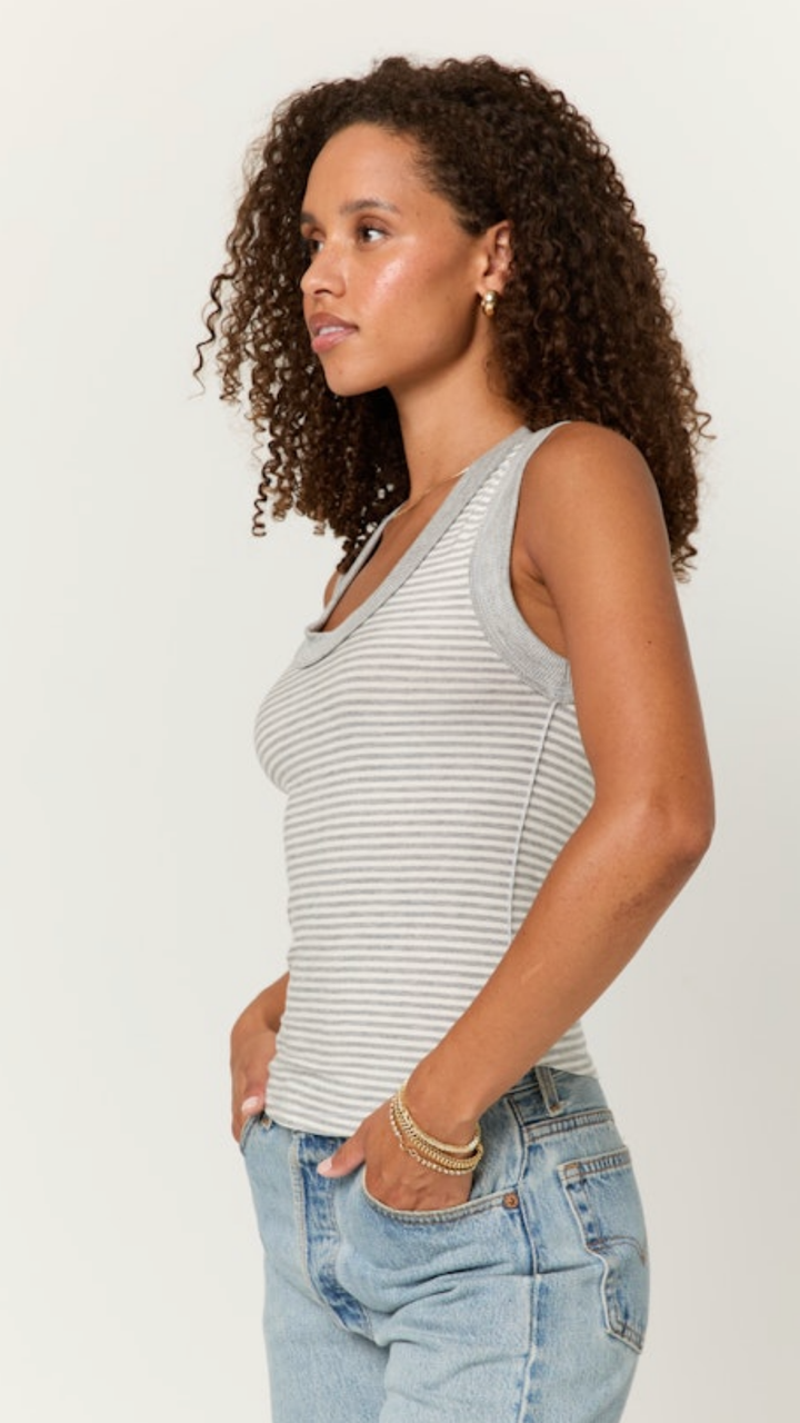 Heather Gray Hits Different Striped Ringer Tank