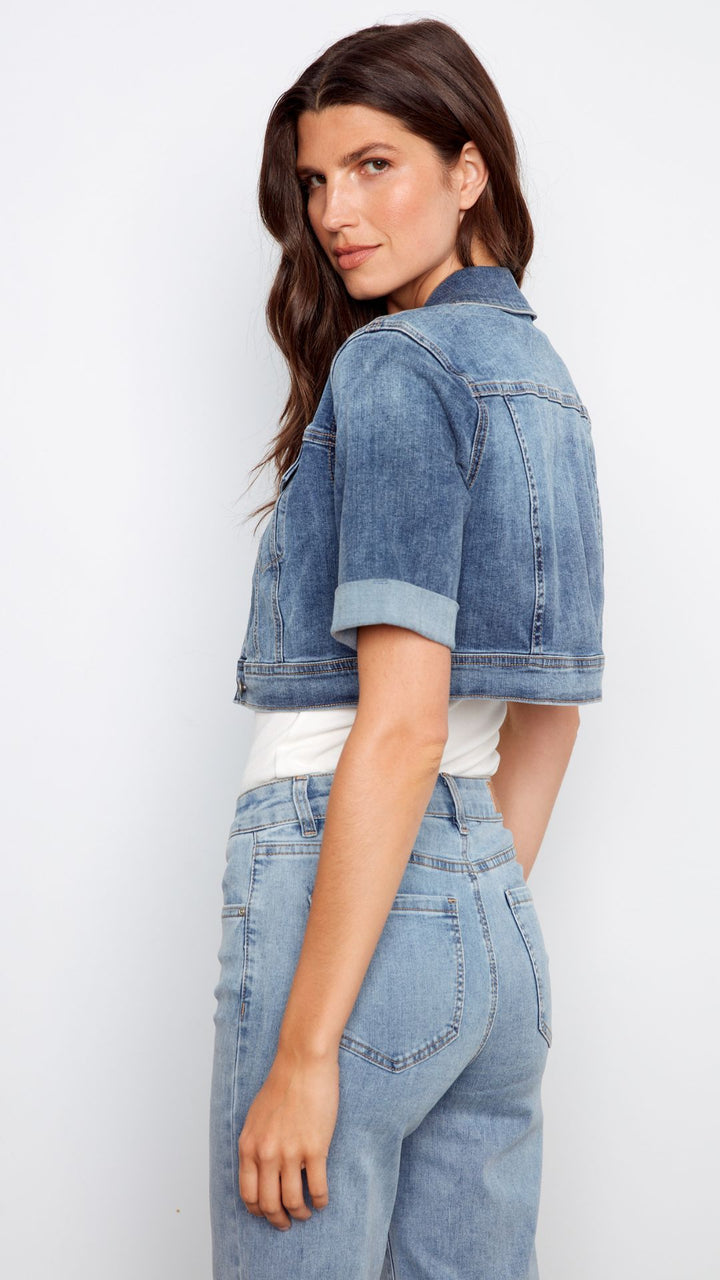 Cropped Short Sleeve Denim Jacket