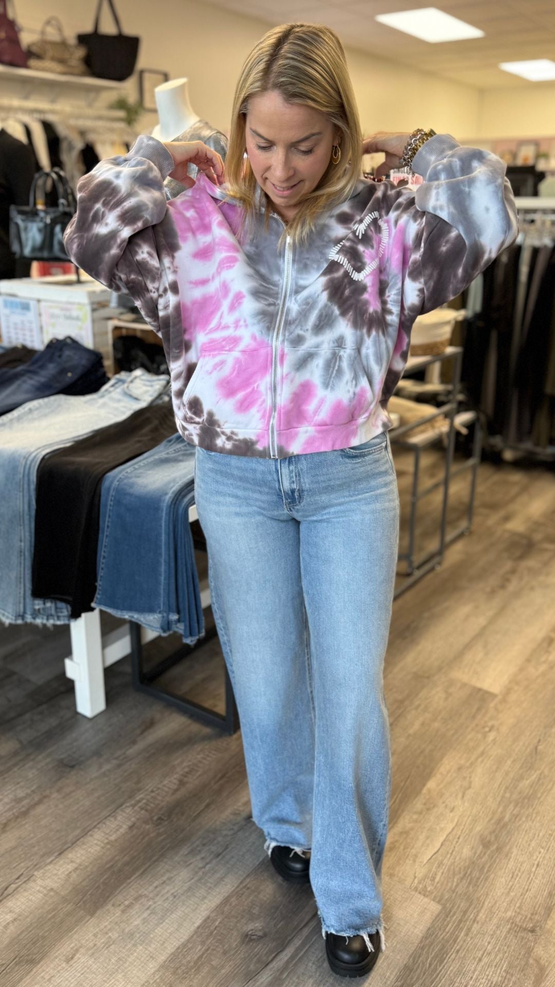 Heart Tie Dye Zip Up Hoodie