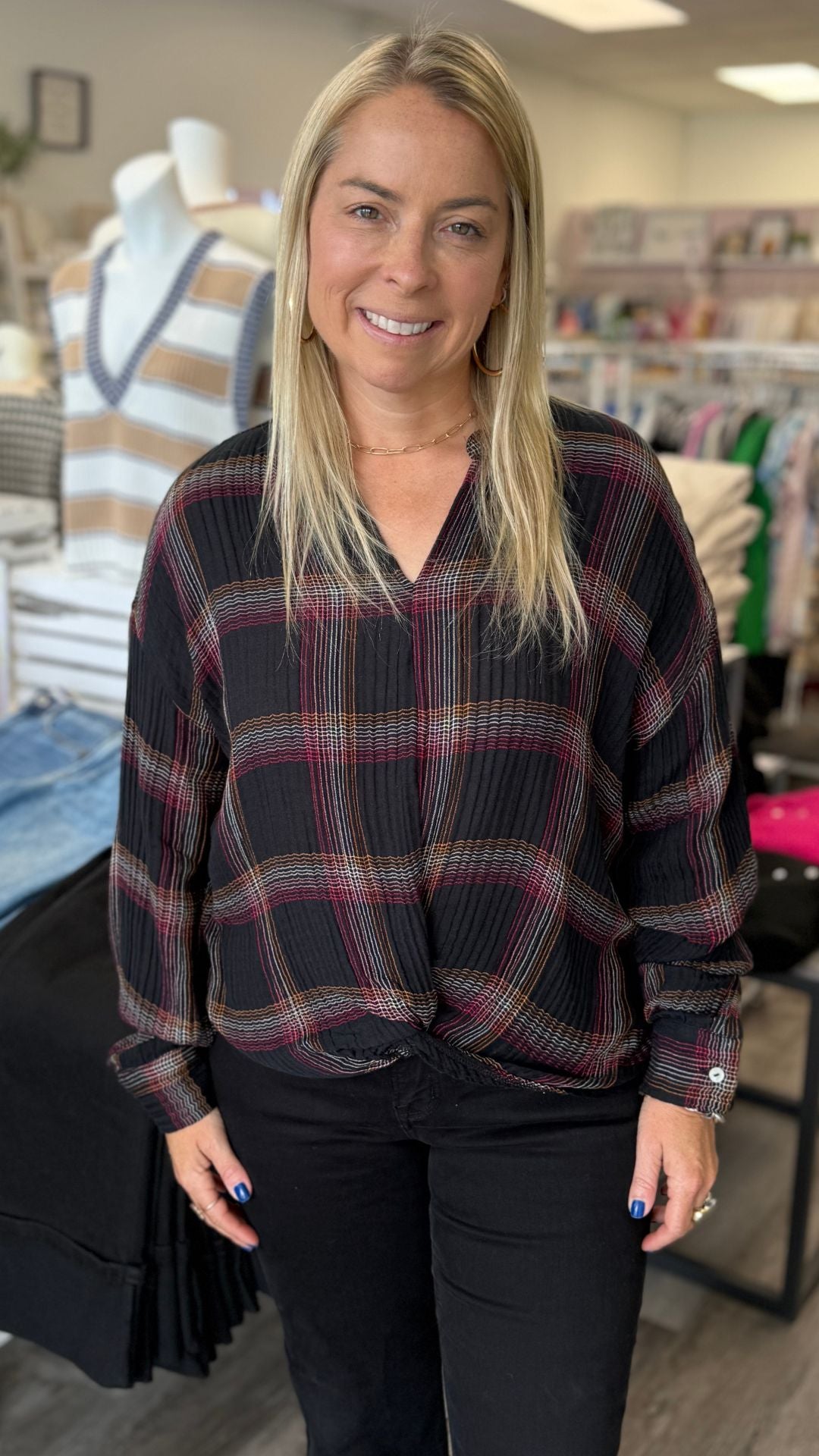 Fuschia Double Gauze Blouse With Front Knot