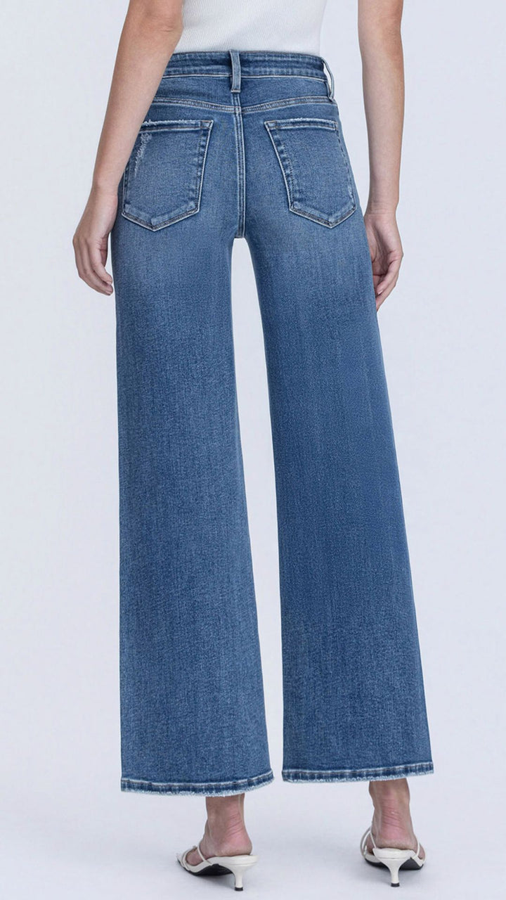 High Rise Dark Wash Ankle Wide Leg Jeans