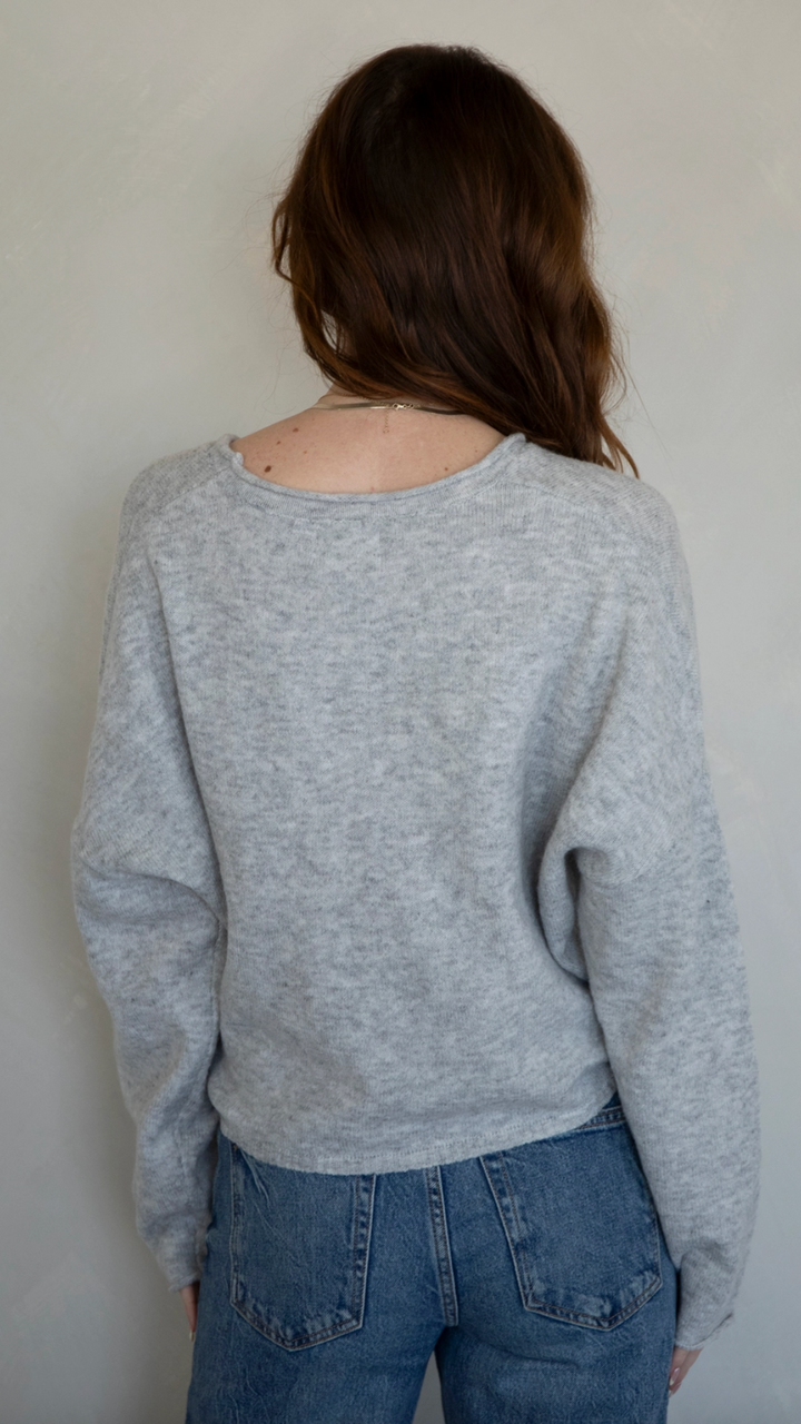 Gray V Neck Buttoned Sweater Cardigan