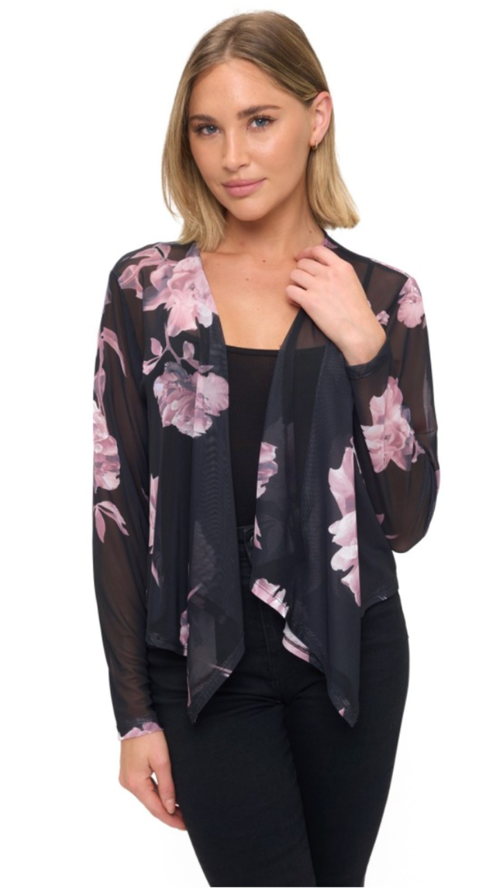 Pink Floral Mesh Cardigan